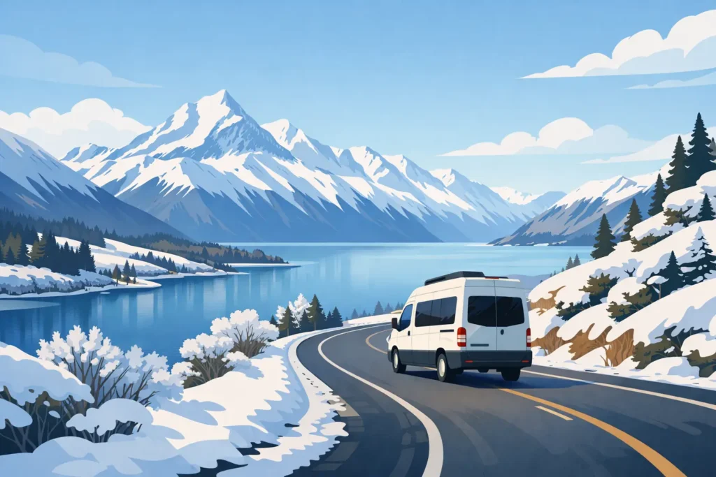 Winter Campervan Driving on South Island Roads